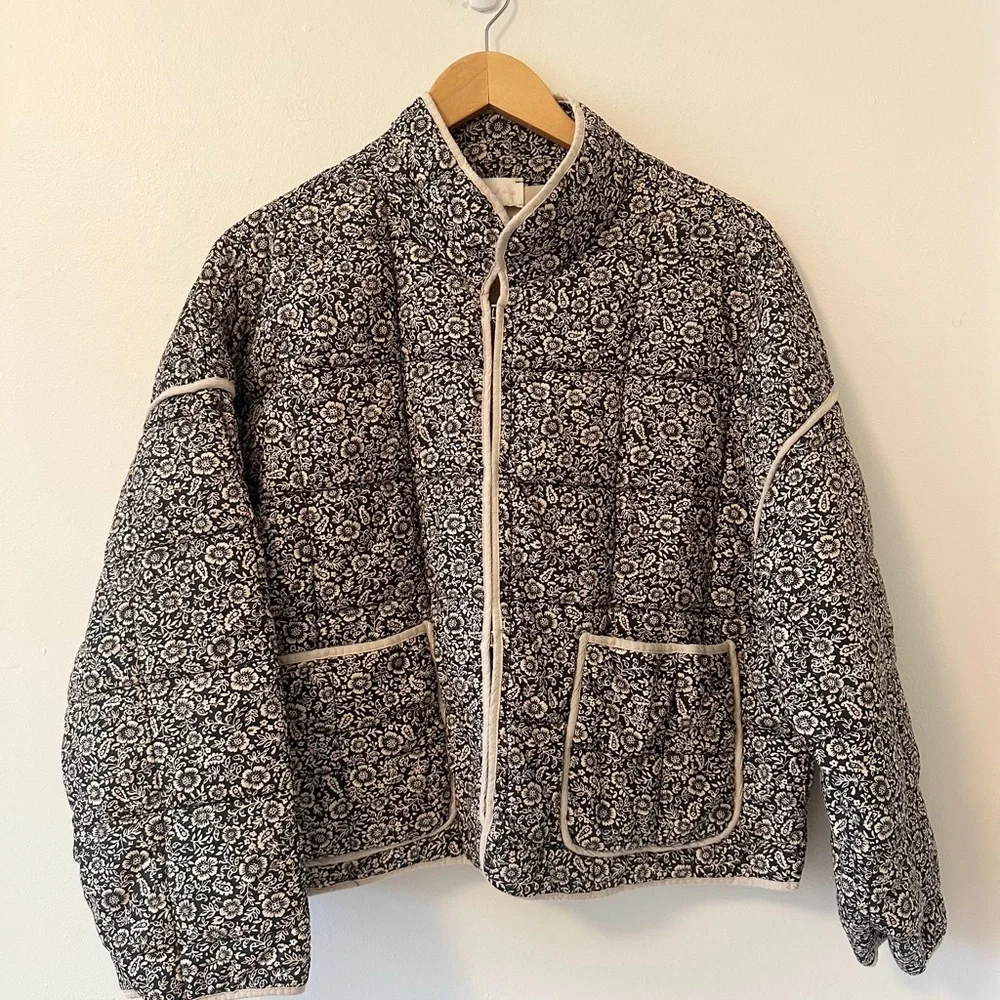 Entro Floral Cotton Quilted Jacket with Patch Pockets | Size Medium - Picture 1 of 10